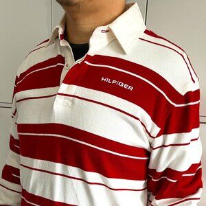 Classic Tommy Hilfiger 100% cotton striped polo shirt in Red and White, Small